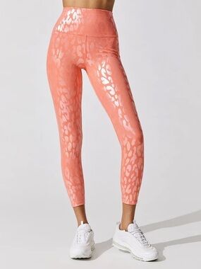 Carbon38 Metallic Leopard High Rise 7/8 Leggings in peach Takara